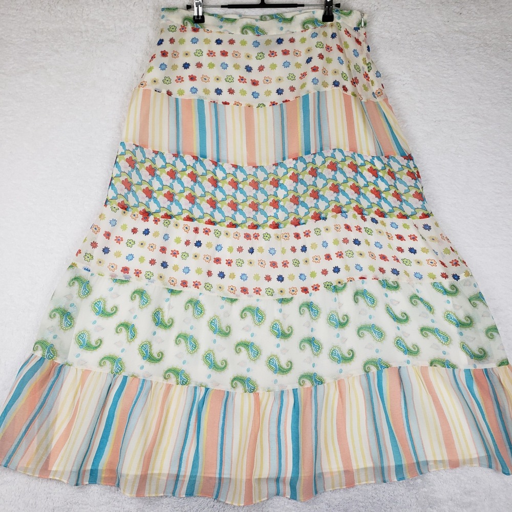 Boston Proper Tiered Maxi Skirt Women Size 14 Silkโ Floral Paisley Cottagecore